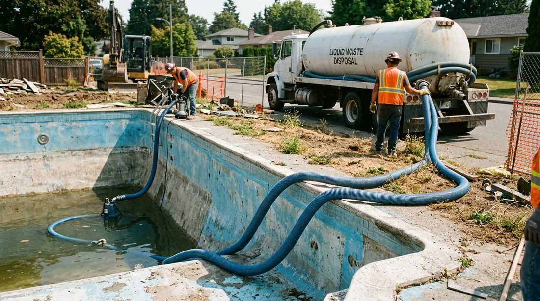 The pool is pumped down, and where the water is chemically treated it usually cannot simply go to — Oklahoma City, OK