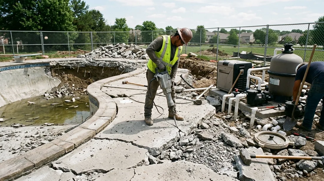 Pumps, filters, heaters, the equipment pad, coping, and surrounding decking may or may not be — Oklahoma City, OK