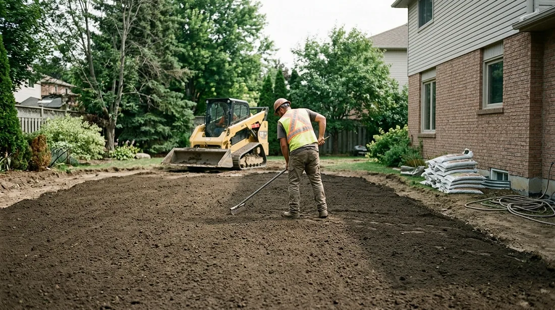 Final grade is shaped to drain away from the house and topsoil placed for planting — Oklahoma City, OK